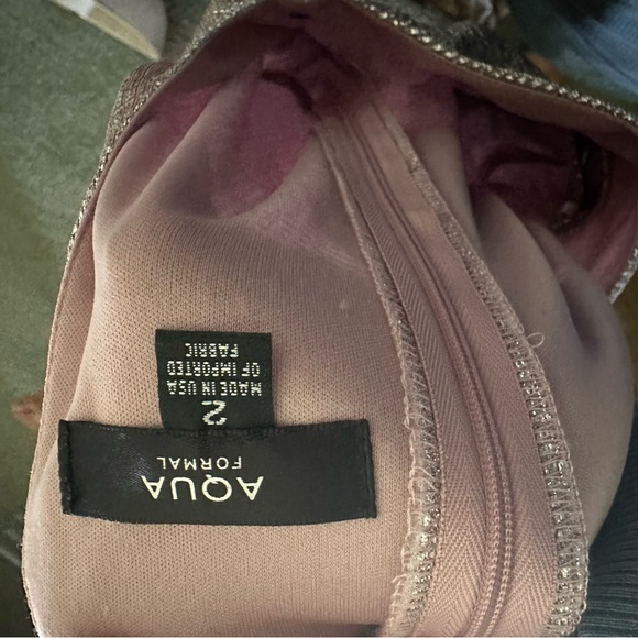 AQUA METALLIC MOCK NECK EVENING DRESS (AAAA) - Picture 6 of 8